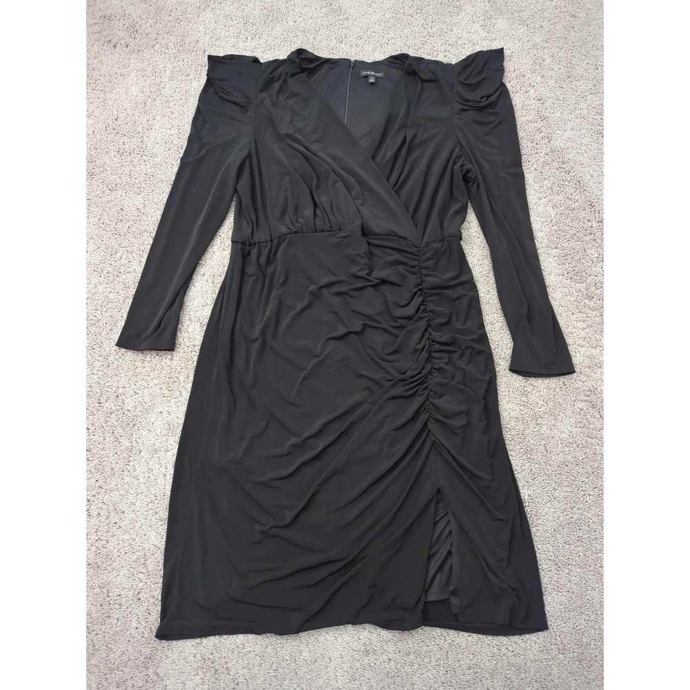 Lane Bryant Midi Dress Womens 20 Black Ruched V Neck Evening wear